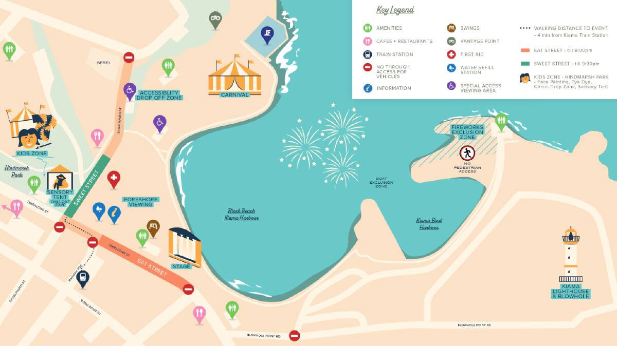 A map of the entertainment at Kiama New Year's Eve Sky Show. Picture by Kiama Municipal Council