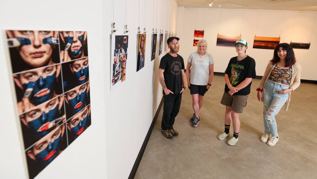 Wollongong West TAFE NSW photography diploma students Michael McDonald, Sue Dowling, Milo Gibson and Irena Stanojlovic with photography in their exhibition Miscellaneous at the Karoona Gallery in West Wollongong TAFE. Picture by Adam McLean