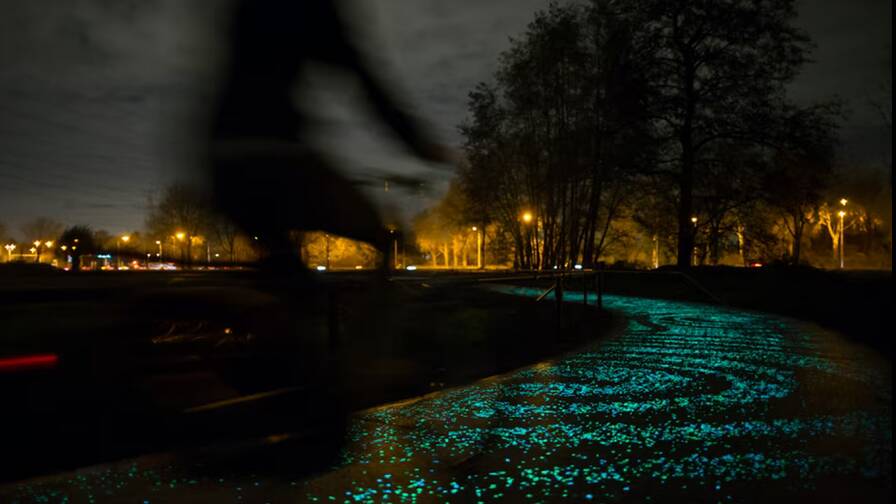 A video still of a design by Dutch social design lab Studio Roosegaarde's Van Gogh Path, a light-emitting bike path that glows at night. Students from Bulli and Russel Vale Public schools are proposing something similar for Bulli bike track. Picture by studioroosegaarde.net