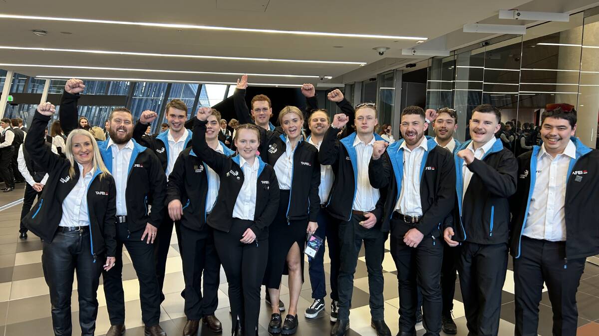 The Illawarra WorldSkills competitors with team leaders (left) Mathew McGlashan and Jenelle Charlton at the national finals in Melbourne on August 18, 2023. Picture supplied by TAFE NSW