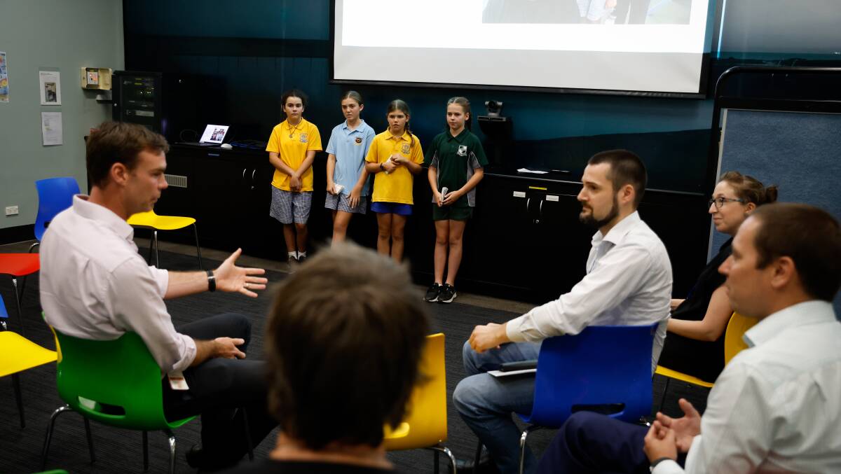 Year 5 students from Bulli and Russell Vale Public Schools pitched their idea for a 'Sandon Point Aboriginal Starlit Path' to Wollongong City Council on December 1, 2023. Picture by Anna Warr