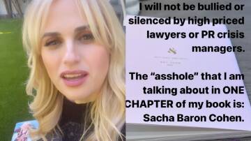 Australian actress Rebel Wilson has named her 2016 co-star Sacha Baron Cohen as the "asshole" she writes about in her upcoming memoir Rebel Rising. Pictures via Instagram/@rebelwilson