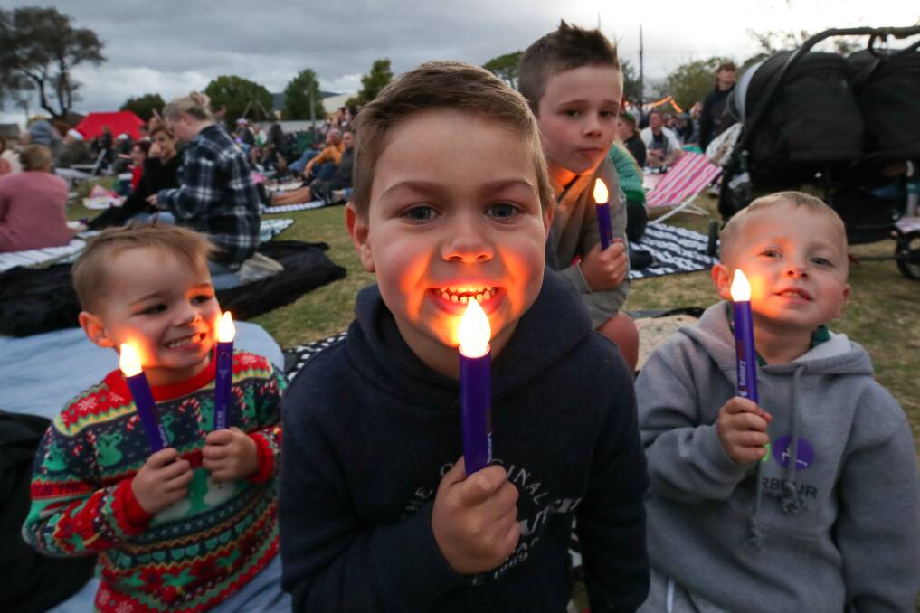 Flashback to 2022 with Walter Heapy, Cooper Bragg, Brody Heapy and Koa Thomas at the Shellharbour Carols by Candlelight. Picture by Adam McLean. 