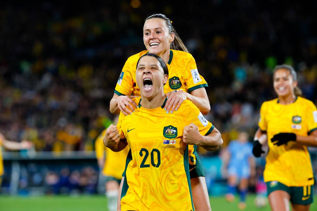 August 16. Matildas captain Sam Kerr celebrates after scoring a goal during the 2023 Women's World Cup semi-final match between Australia and England at Stadium Australia, Sydney.
