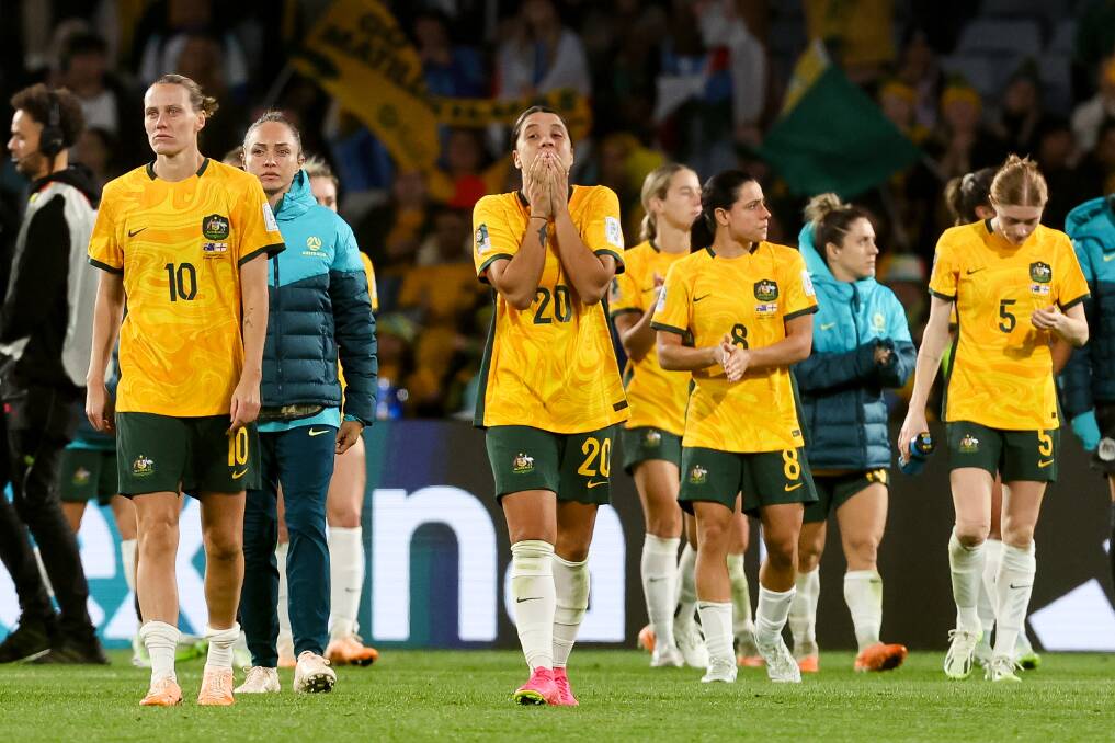 August 16. Australian players walk from the pitch after their loss to England in the Women's World Cup 2023 semi-final match at Stadium Australia, Sydney.