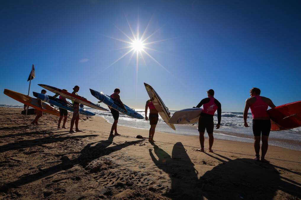 October 29. Competitors line up for the Dean Mercer Dash at Thirroul Beach.