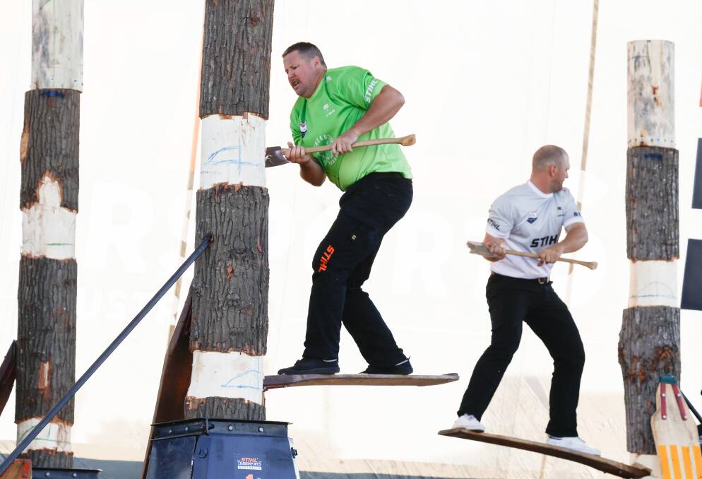September 16. Professional wood chopper Jamie Head competes in the Stihl Timbersports Australian Championships at Wollongong Harbour. 