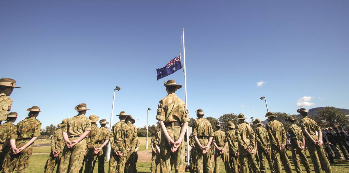 August 18: Current and retired military personnel, military cadets and loved ones paid their respects at the Vietnam Veteran Memorial on Endeavour Drive in Wollongong. Picture: Georgia Matts.