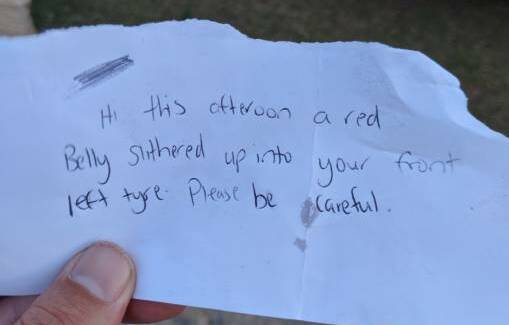 The note left on Mr Garbutt's windscreen warning him to "be careful". 