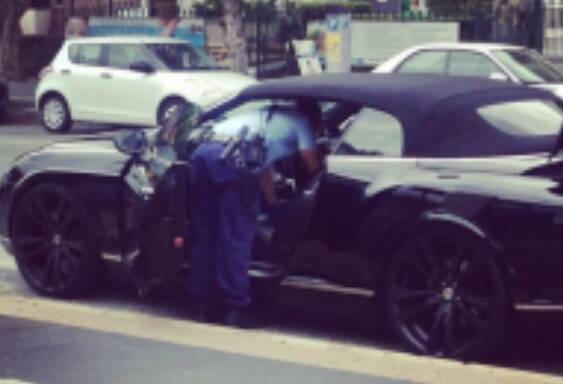 Police search Pasquale Barbaro's car for weapons. Photo: Instagram