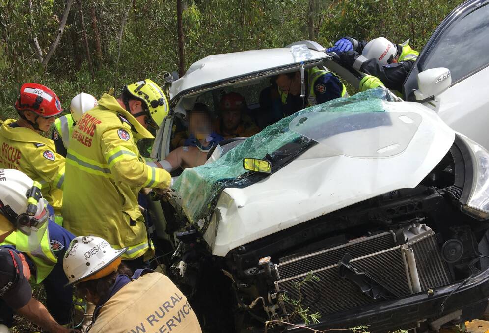 Emergency services had to cut the 17-year-old free from the vehicle. Photo: Supplied