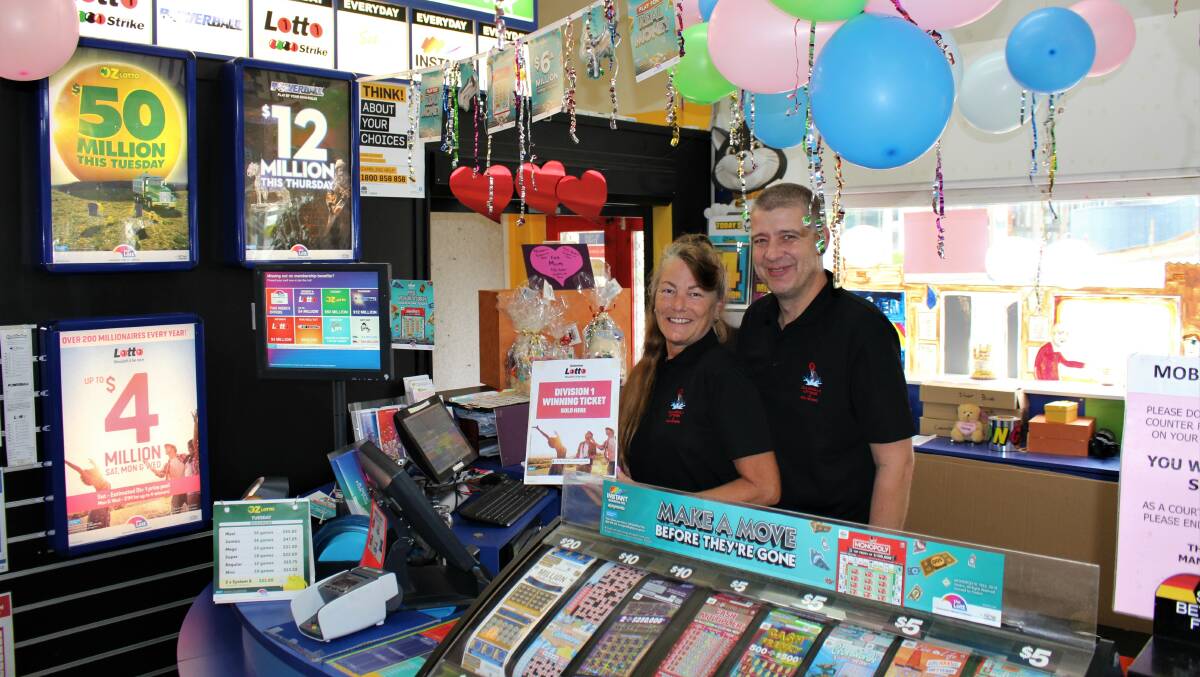 Ulladulla Lotteries and Souvenirs owners Helga Danielsen and Rob Doyle.