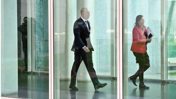 Minister for Home Affairs Peter Dutton and Minister for International Development Concetta Fierravanti-Wells arrive at a party room meeting at Parliament House in Canberra on Tuesday. Picture: AAP
