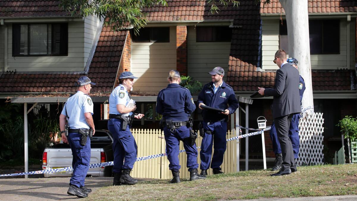 Police at the scene of a homicide investigation at Florida St, Sylvania. Picture: John Veage