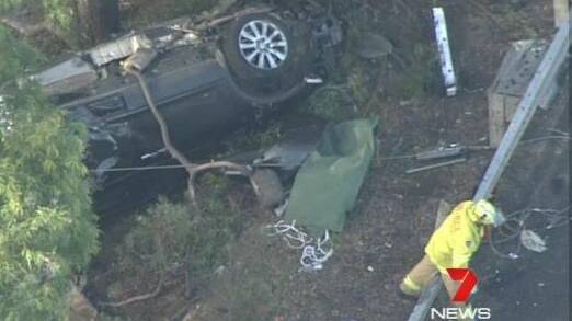 The crash on the Hume Highway at Pheasants Nest on March 7 that left two dead. Photo: Seven News