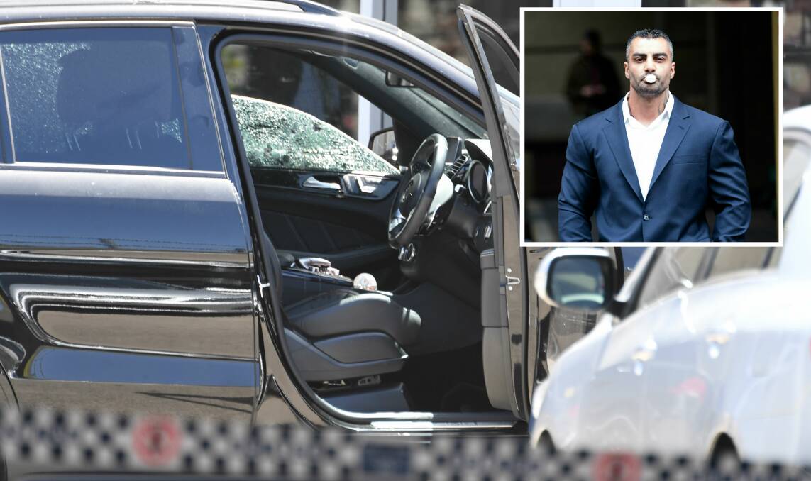 Former Comanchero bikie boss Mahmoud "Mick" Hawi has been shot in the face in a targeted attack in Rockdale. Picture: Peter Rae Inset: Mick Hawi