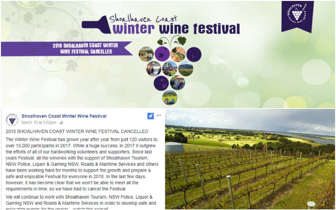 The Shoalhaven Coast Winter Wine Festival has been cancelled.