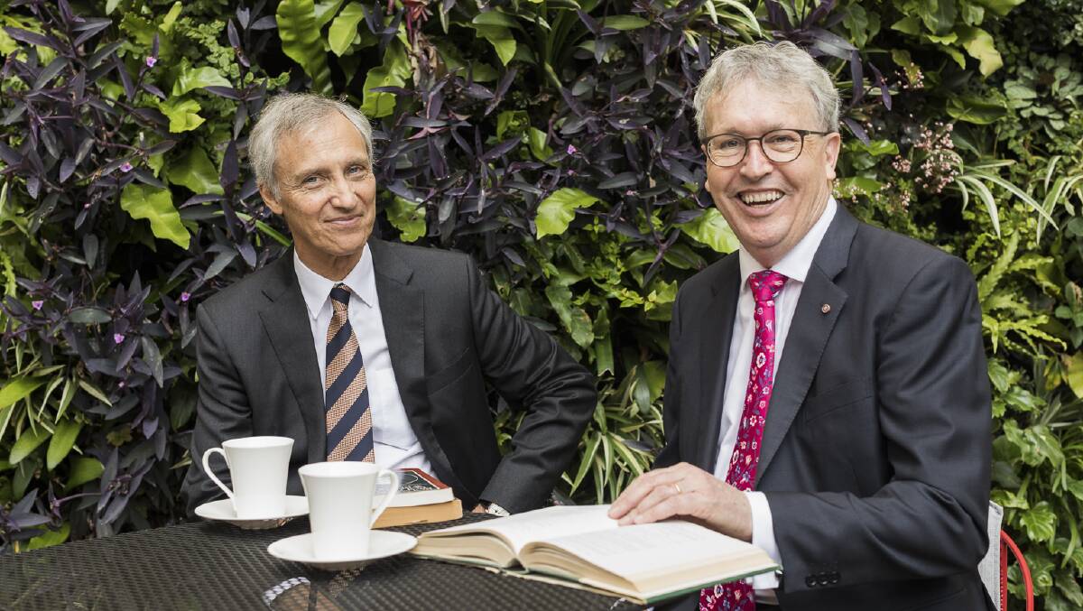 Ramsay Centre CEO Professor Simon Haines with University of Wollongong Vice Chancellor Professor Paul Wellings after signing the university to the Ramsay Centre for Western Civilisation.