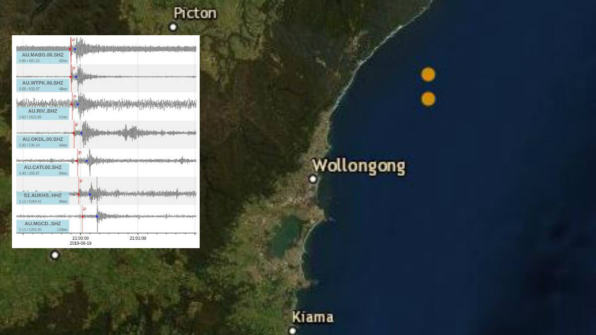Two small earthquakes hit off the Wollongong coast on Monday night. Pictures: Geoscience Australia
