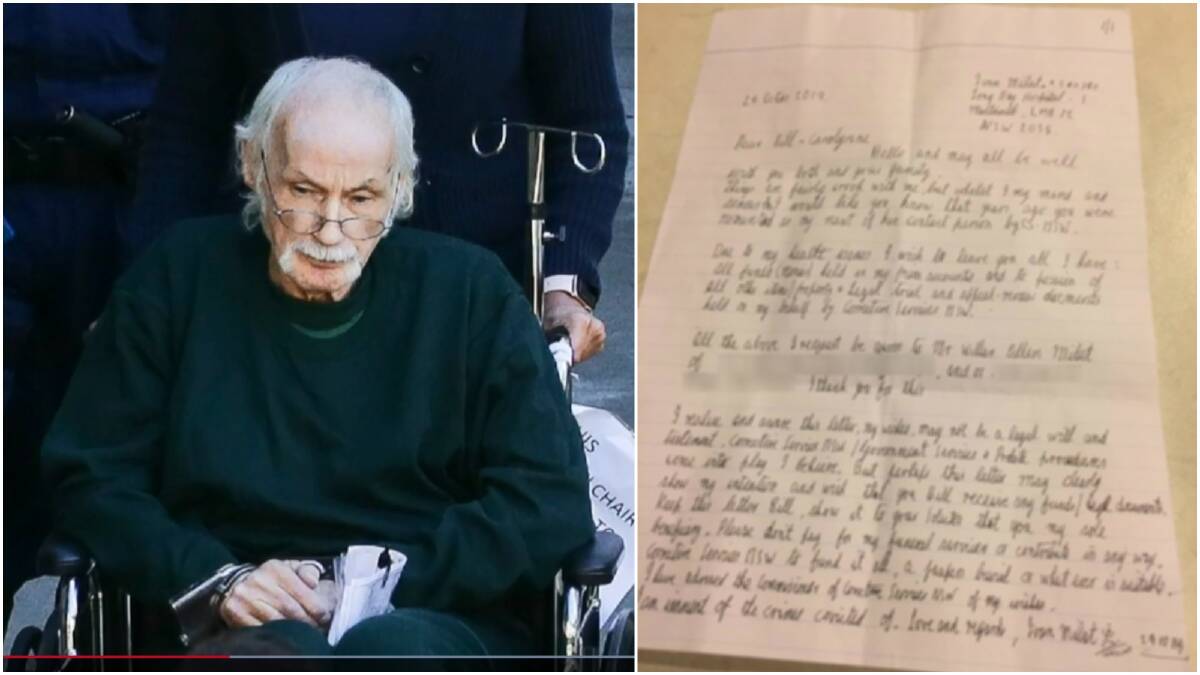 Ivan Milat. Picture: ACA, Channel 9 Right: Milat's final letter to his brother. Click on the image to see a larger version of the letter
