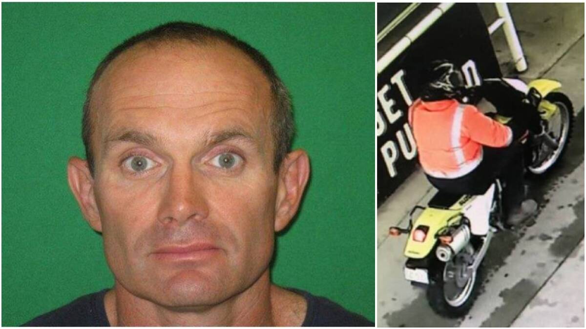 Left: Victorian registered sex offender Christopher Empey has been spotted on the South Coast. Right: He sold his distinctive yellow motorcycle in December. Pictures: Victoria Police
