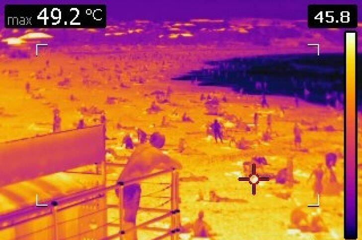 Temperatures in the shade can be hot, but those in the sun, such as Bondi Beach in November 2015, weren't far off 60 degrees, according to heat cameras. Photo: Nick Moir