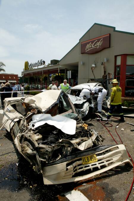 A wrecked car from the 2006 truck crash in which 14 people were injured. Picture: Kirk Gilmour