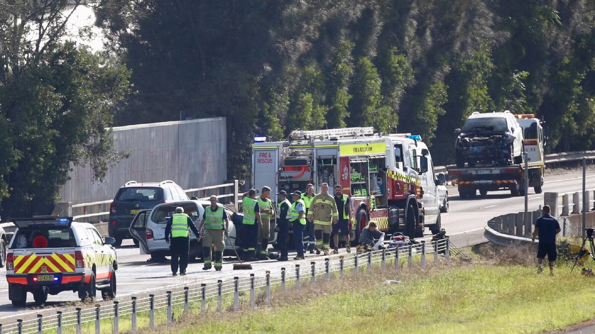 Traffic is heavy after a car fire near Dapto on Friday morning. Picture: Adam McLean