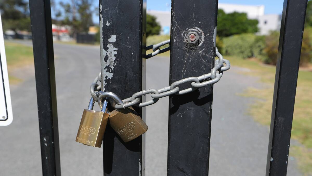 The gates of Dapto Dogs were locked on Thursday morning. Picture: Robert Peet