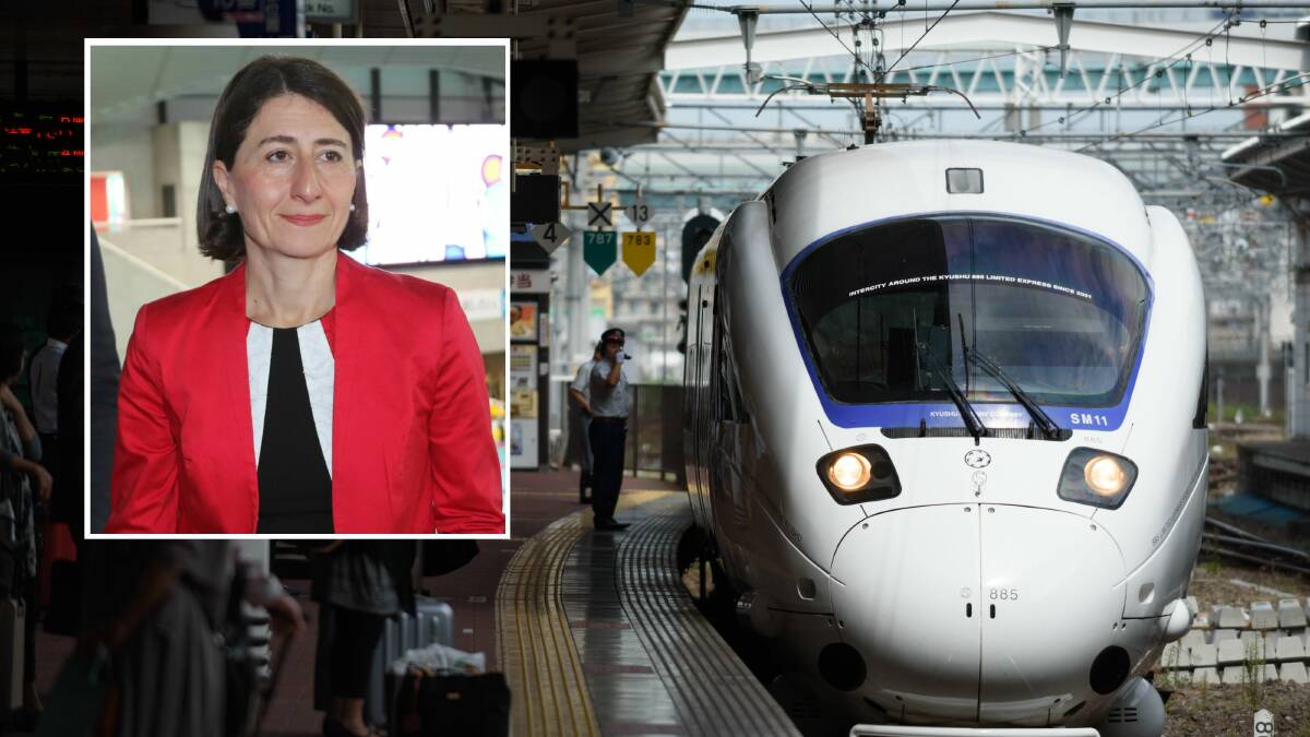 Express trains in Japan can travel at speeds of up to 320km/h. Picture: Bloomberg Inset: NSW Premier Gladys Berejiklian