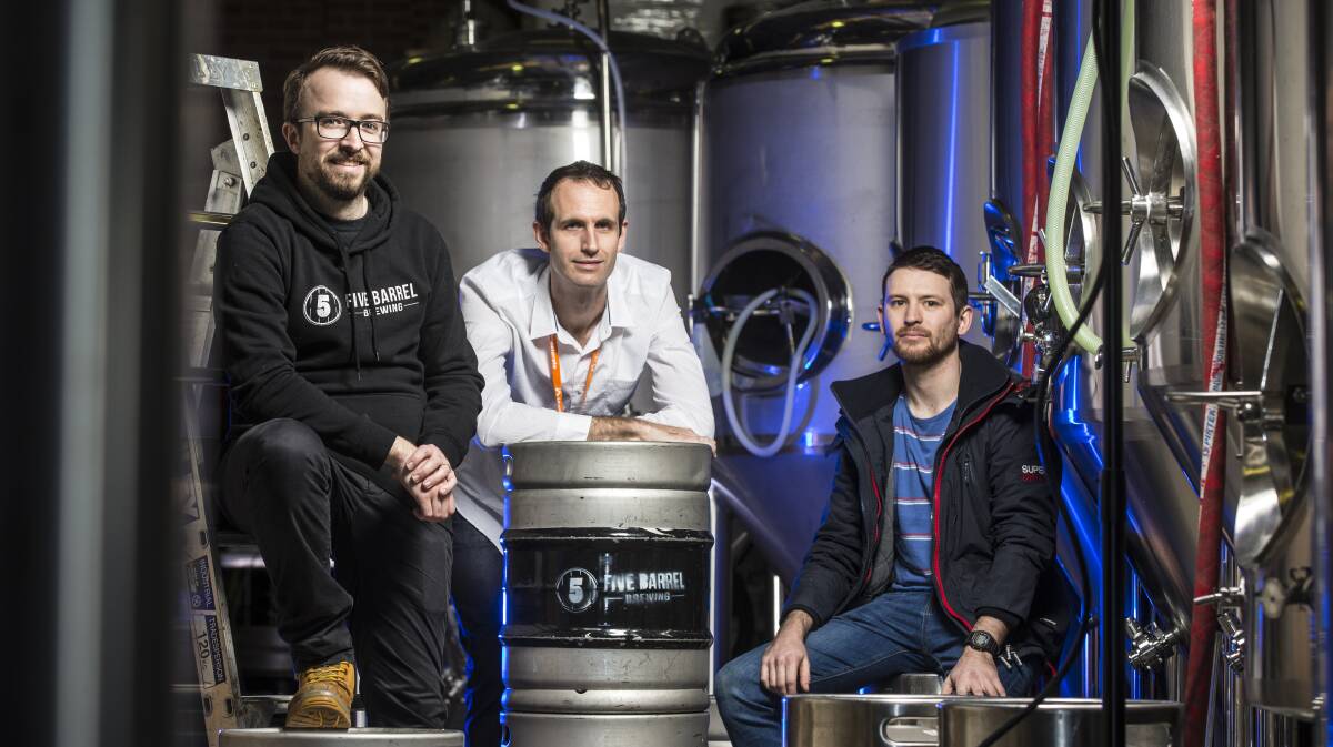 Brewer James O'Shea, entrepreneur Michael Burton and James Ruel.  Photo: Binary Beer