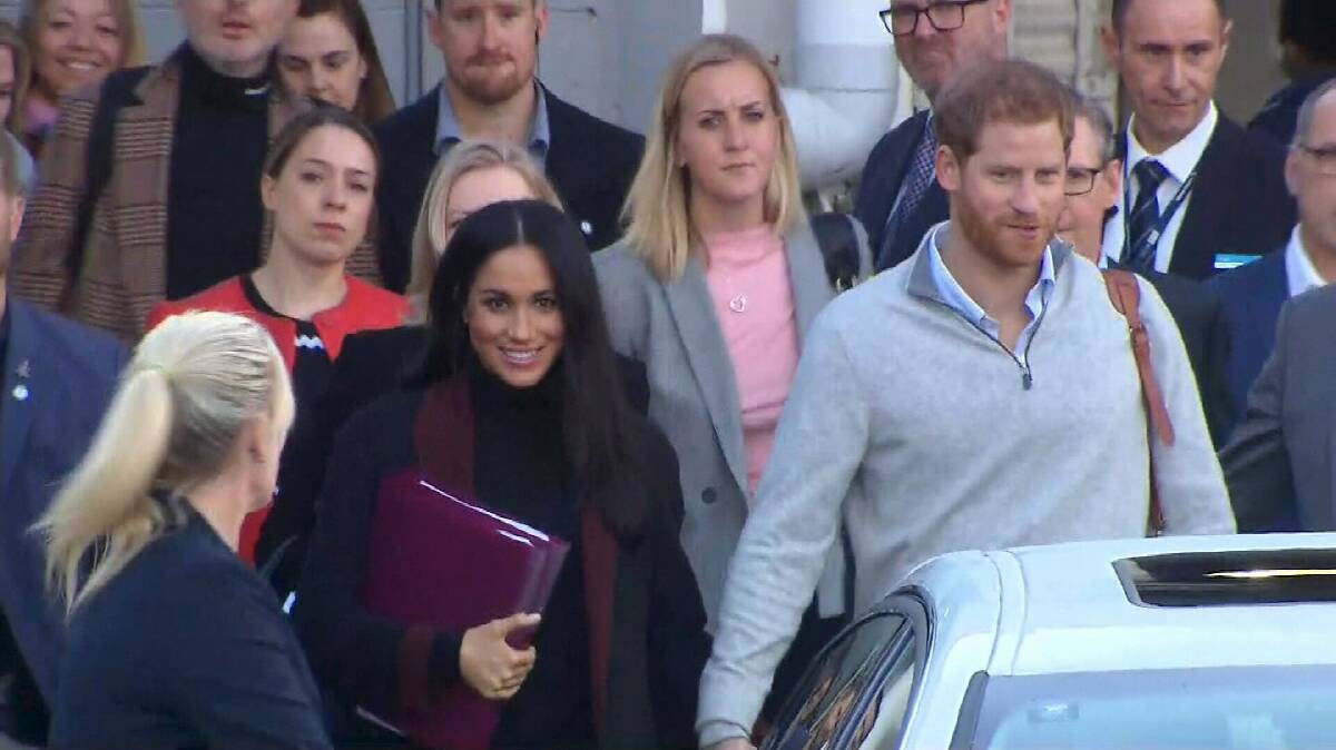 Prince Harry and Meghan Markle arrive at Sydney Airport. Picture: Nine News