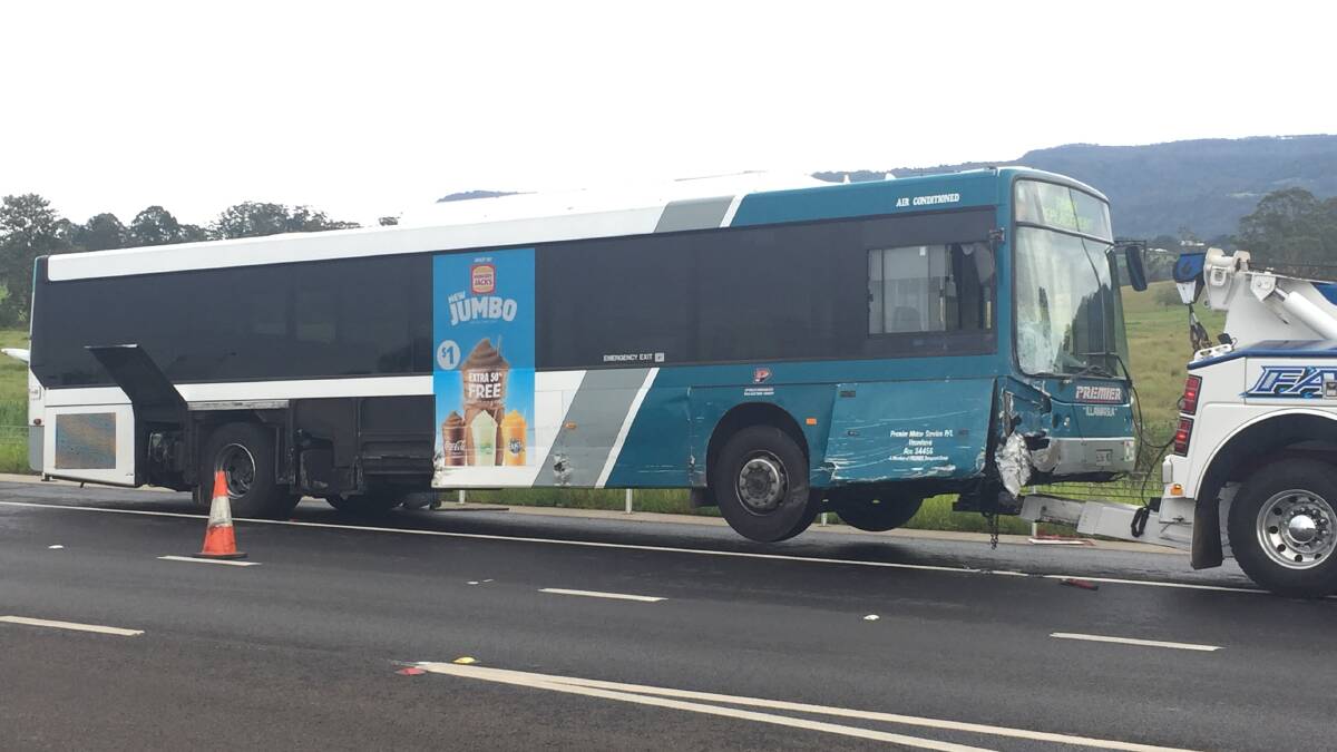 The Premier Illawarra bus suffered minor damage in the accident. Picture: Rebecca Fist
