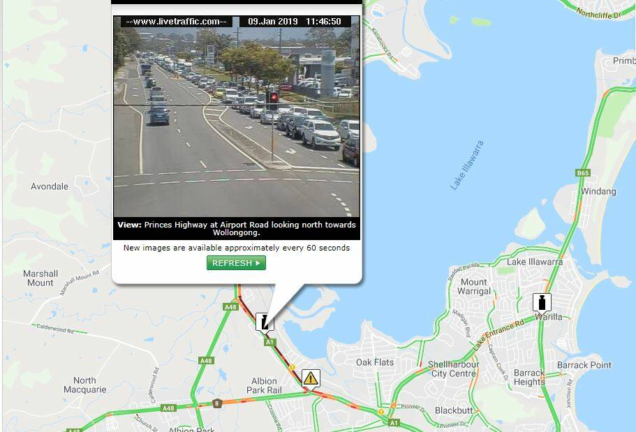 Traffic is heavy on the Princes Highway at Albion Park Rail after a crash. Picture: Live Traffic
