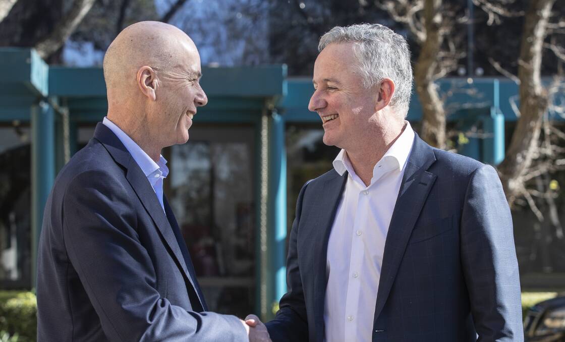 Fairfax Media chief executive Greg Hywood and Nine chief executive Hugh Marks first publicised plans to merge the media businesses in July. Picture: Louie Douvis