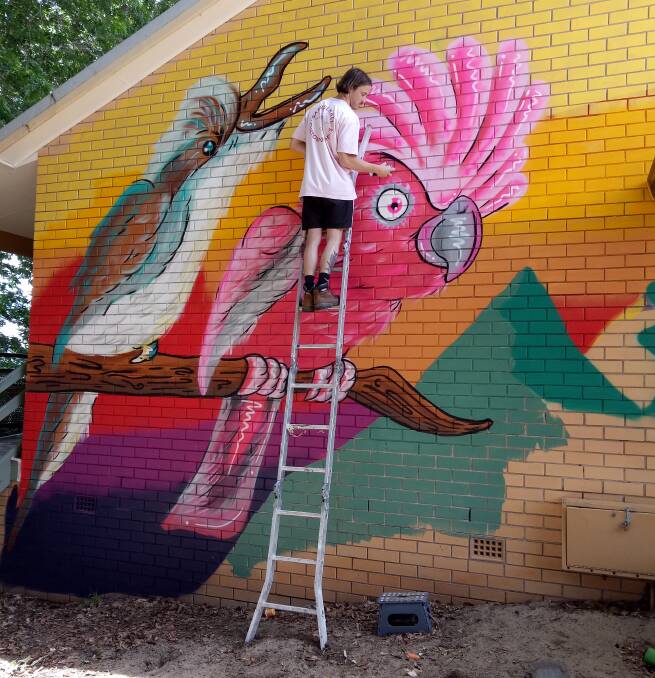 Artist transforms bland Illawarra school wall with vibrant mural