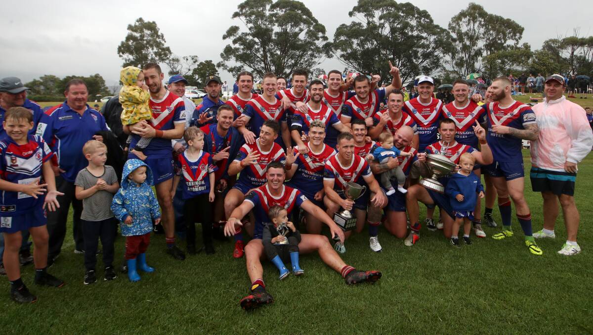 The Gerringong Lions celebrate their 2020 Group Seven premiership at Centenary Field. Photo: Sylvia Liber