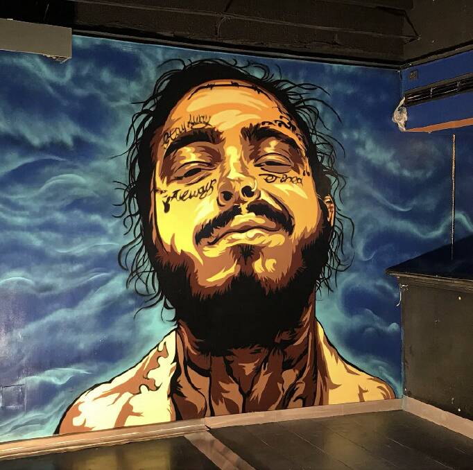 A mural of rapper Post Malone. James is receiving an increasing number of commissioned work, making his passion a full-time job. Picture: Kreamart