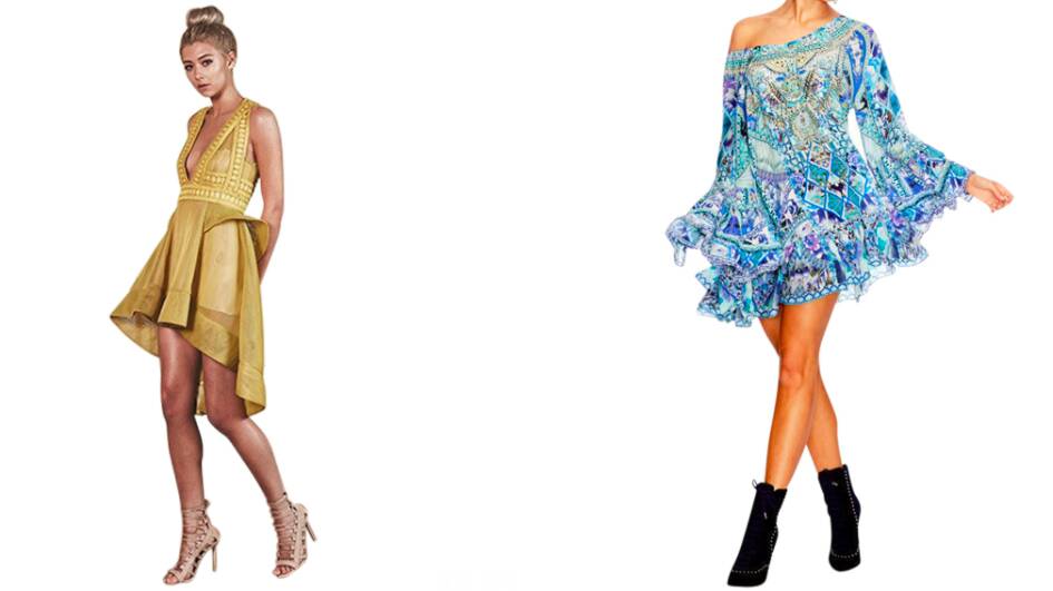 From left to right: Thurley Sahara dress and Camilla The Blue Market A-line frill dress 
