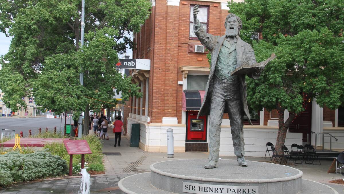 A main-street statue of Sir Henry Parkes … the town was impressed enough to adopt his name. 