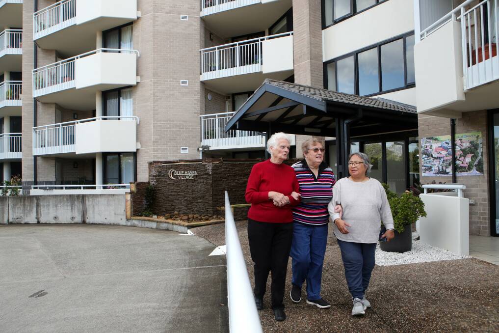 Unhappy: Blue Haven residents Margaret Dewhirst, Marjorie Bugby and Elizabeth Mion could be affected by its sale. Picture: Sylvia Liber.