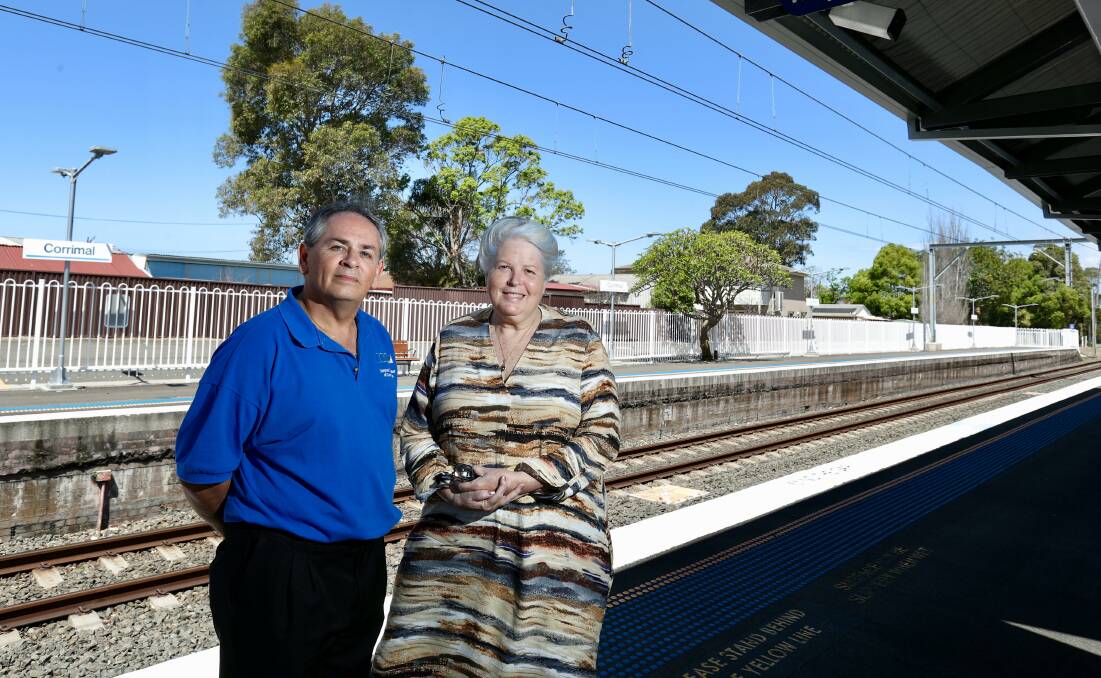 Corrimal area neighbourhood forum convenor Valerie Hussain - with the chamber of commerce's Paul Boultwood - feels housing developments planned near the station bolsters the case for an express train stop. Picture: Adam McLean