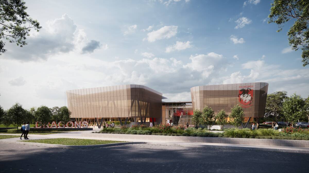 The proposed Dragons High Performance Centre that will force the relocation of the old migrant hostel huts.