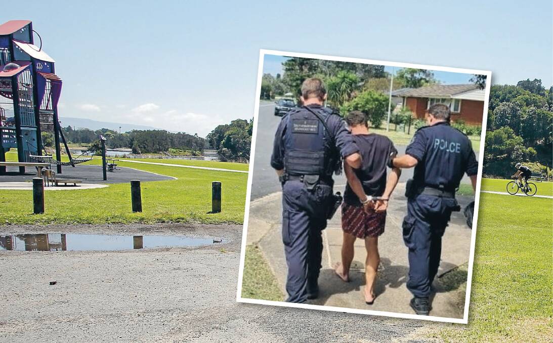 Chase: The playground at the end of Dobbie Avenue where Bellambi man Lee Ping is alleged to have driven along the bike path to evade police, Wollongong Local Court heard. Picture: Anna Warr