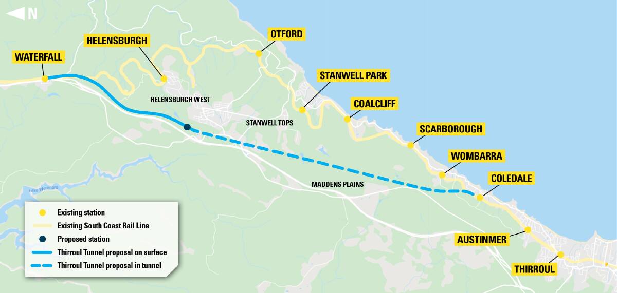 Impressive: The route of the 11-kilometre Thirroul tunnel, which was considered back in 2003 for the South Coast line.