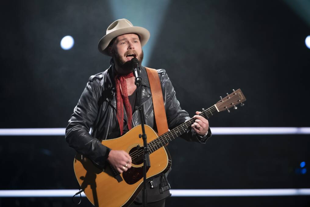 Battle: Timothy James Bowen takes to the stage in Monday night's episode of The Voice. Picture: Nine