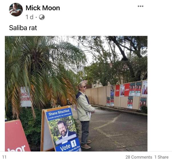 Candidate Marianne Saliba shared this Facebook post from the partner of Labor candidate Maree Edwards, where one of Ms Saliba's volunteers has been branded a "rat"