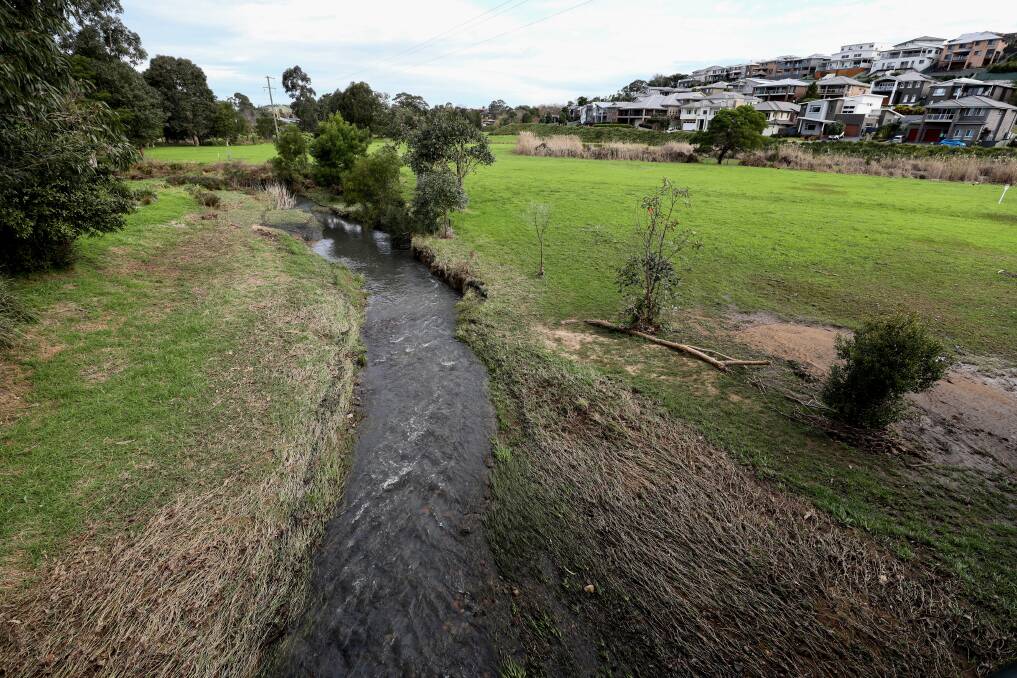 'Non-toxic': Brandy and Water Creek in Figtree turned black from coal wash from South32's Dendrobium mine early last month - a South32 report found it was non-toxic. Picture: Adam McLean.