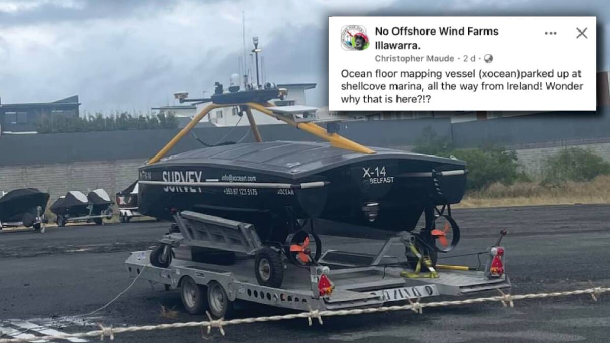 An ocean survey boat seen at Shellharbour started some anti-wind farm advocates to get suspicious.