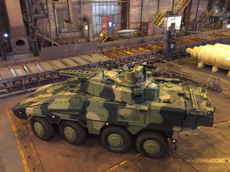 The Boxer combat reconnaissance vehicle - to be made by Queensland company Rheinmetall - will feature steel from BlueScope which will be turned into armour at Unanderra's Bisalloy. Picture: Glen Humphries